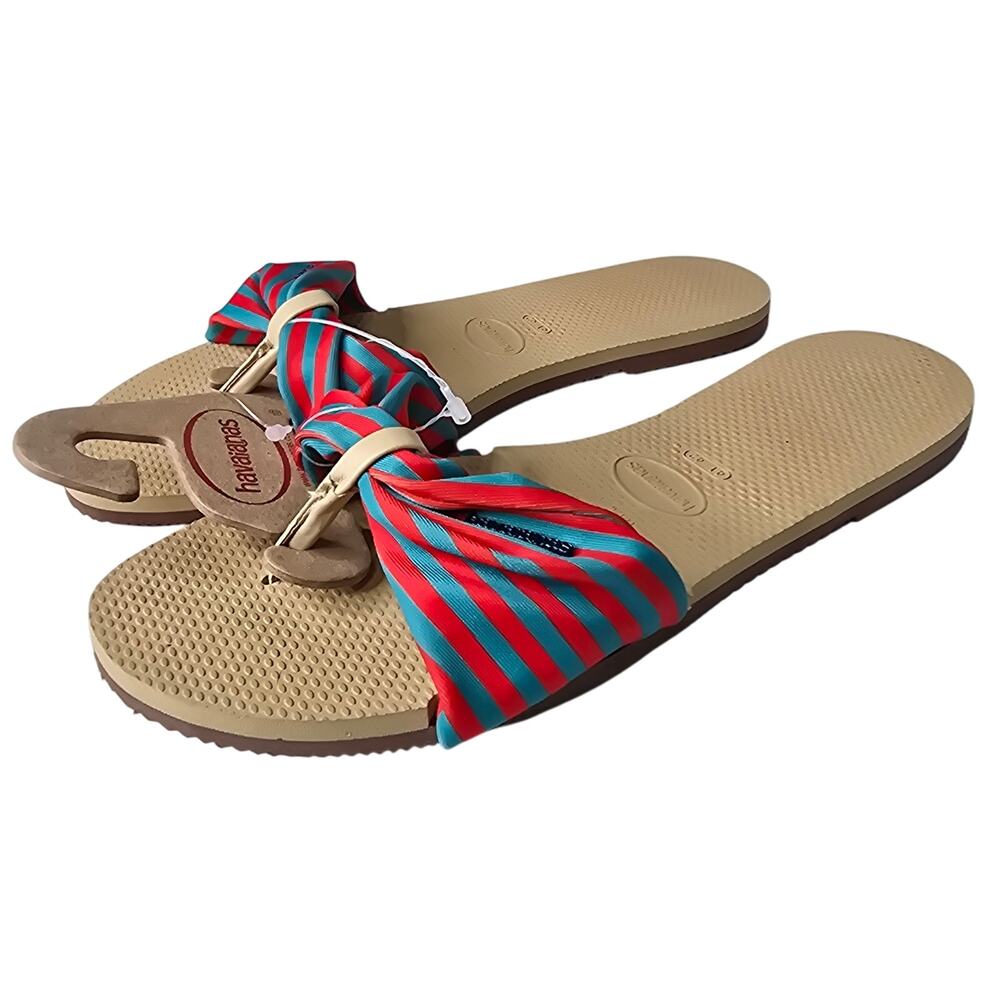 Havaianas You Saint Tropez Sandals Red Teal‎ Stripe Size 11/12W